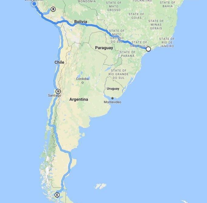 نقشه مسیرهای آمریکای جنوبی